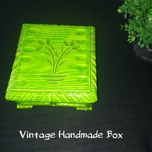 Vintage handmade green trinket box signed